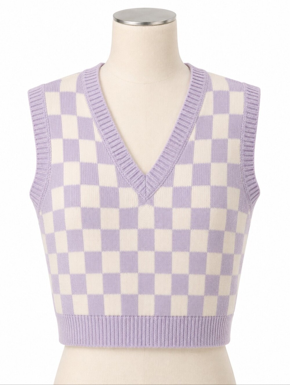 Just Polly Purple & White Cropped Sweater Vest Sz M Preppy Academia Cosplay